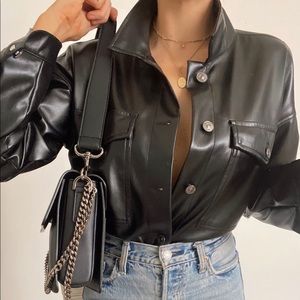 Vegan faux leather button down jacket